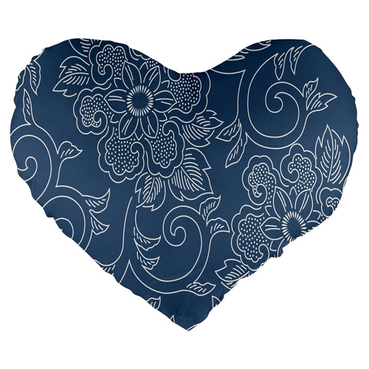 Flower Floral Blue Rose Star Large 19  Premium Heart Shape Cushions