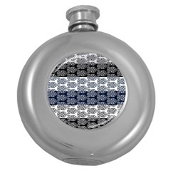 Digital Print Scrapbook Flower Leaf Colorgray Black Purple Blue Round Hip Flask (5 Oz) by Mariart