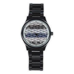 Digital Print Scrapbook Flower Leaf Colorgray Black Purple Blue Stainless Steel Round Watch