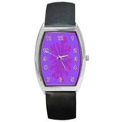 Dendron Diffusion Aggregation Flower Floral Leaf Red Purple Barrel Style Metal Watch by Mariart