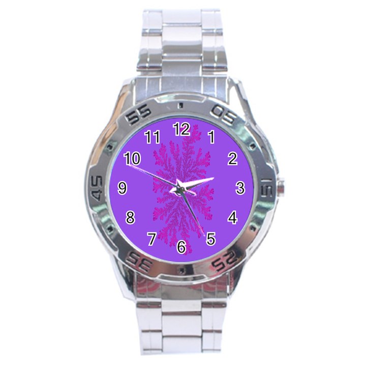 Dendron Diffusion Aggregation Flower Floral Leaf Red Purple Stainless Steel Analogue Watch