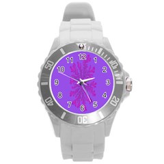 Dendron Diffusion Aggregation Flower Floral Leaf Red Purple Round Plastic Sport Watch (l) by Mariart