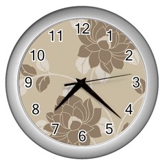 Flower Floral Grey Rose Leaf Wall Clocks (silver) 