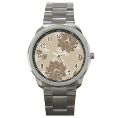 Flower Floral Grey Rose Leaf Sport Metal Watch by Mariart