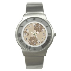 Flower Floral Grey Rose Leaf Stainless Steel Watch by Mariart