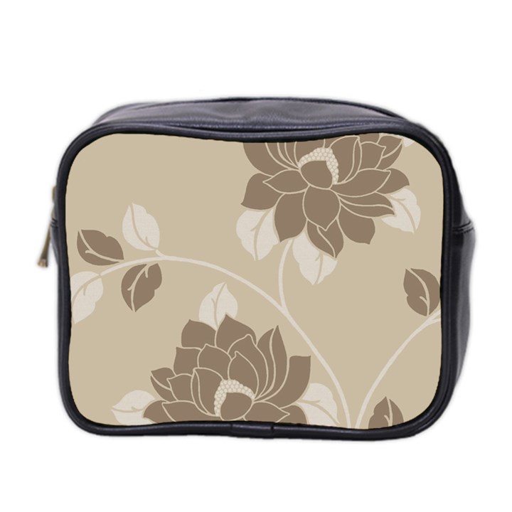 Flower Floral Grey Rose Leaf Mini Toiletries Bag 2-Side