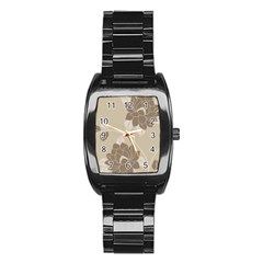 Flower Floral Grey Rose Leaf Stainless Steel Barrel Watch by Mariart