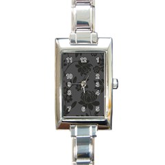 Flower Floral Rose Black Rectangle Italian Charm Watch