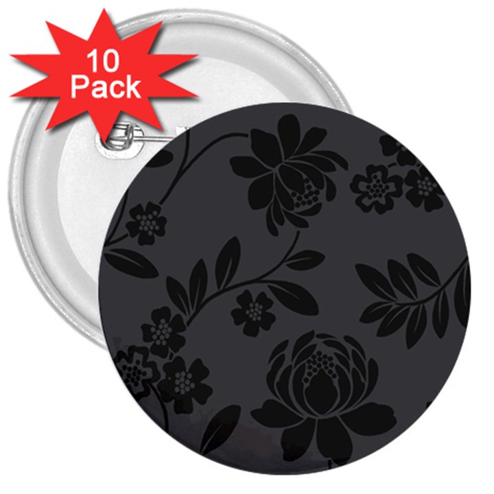 Flower Floral Rose Black 3  Buttons (10 pack) 