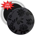 Flower Floral Rose Black 3  Magnets (100 pack) Front