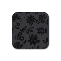 Flower Floral Rose Black Rubber Coaster (square)  by Mariart