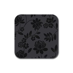 Flower Floral Rose Black Rubber Square Coaster (4 Pack) 