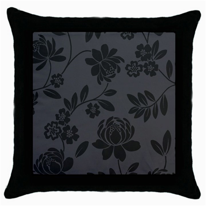 Flower Floral Rose Black Throw Pillow Case (Black)