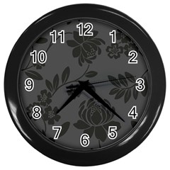 Flower Floral Rose Black Wall Clocks (black) by Mariart