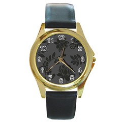 Flower Floral Rose Black Round Gold Metal Watch