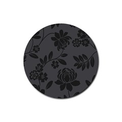 Flower Floral Rose Black Rubber Round Coaster (4 Pack) 