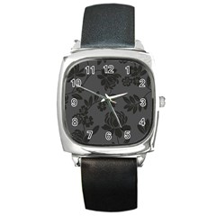 Flower Floral Rose Black Square Metal Watch