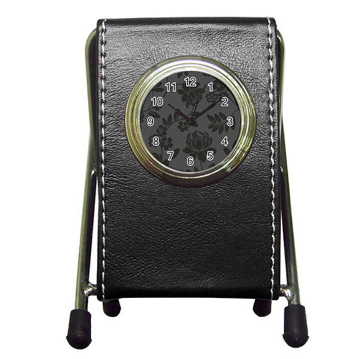 Flower Floral Rose Black Pen Holder Desk Clocks