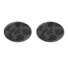 Flower Floral Rose Black Cufflinks (Oval)