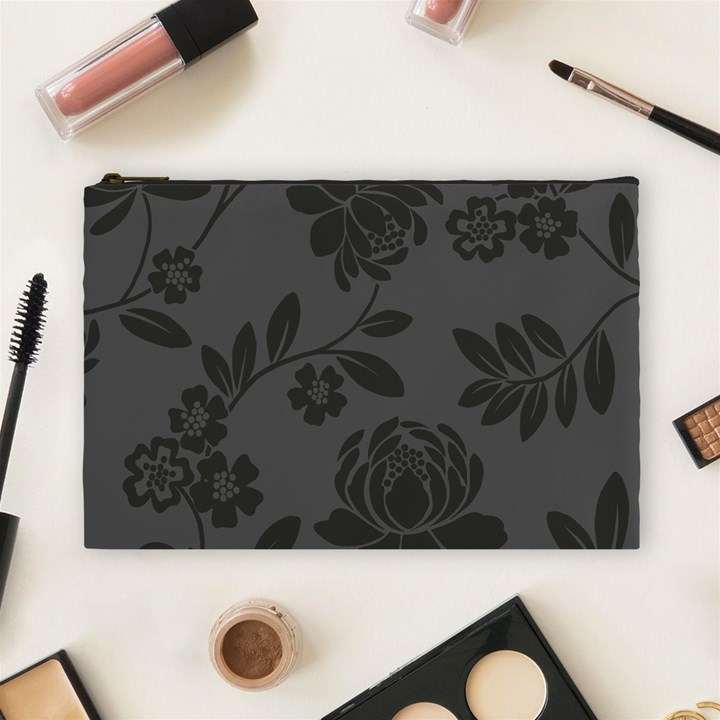 Flower Floral Rose Black Cosmetic Bag (Large) 