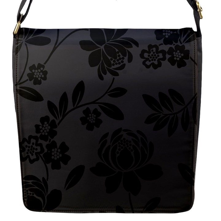 Flower Floral Rose Black Flap Messenger Bag (S)