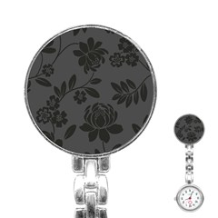 Flower Floral Rose Black Stainless Steel Nurses Watch