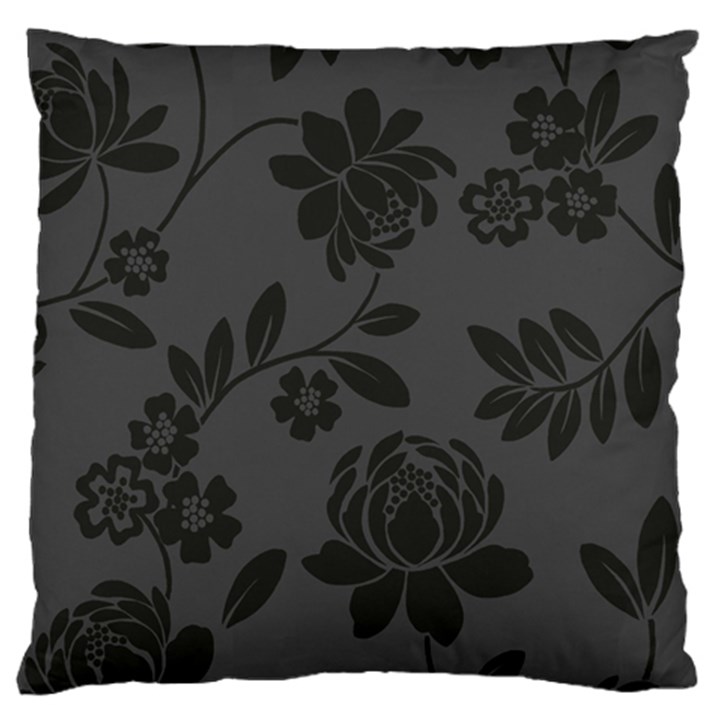 Flower Floral Rose Black Large Flano Cushion Case (One Side)