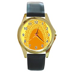 Greek Ornament Shapes Large Yellow Orange Round Gold Metal Watch by Mariart