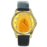 Greek Ornament Shapes Large Yellow Orange Round Gold Metal Watch Front