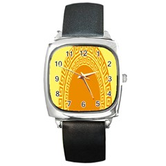 Greek Ornament Shapes Large Yellow Orange Square Metal Watch by Mariart