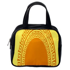 Greek Ornament Shapes Large Yellow Orange Classic Handbags (one Side) by Mariart