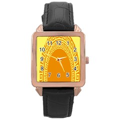 Greek Ornament Shapes Large Yellow Orange Rose Gold Leather Watch  by Mariart