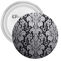 Flower Floral Grey Black Leaf 3  Buttons by Mariart