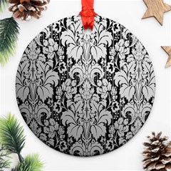 Flower Floral Grey Black Leaf Ornament (round)