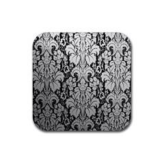 Flower Floral Grey Black Leaf Rubber Coaster (square) 