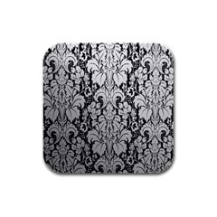 Flower Floral Grey Black Leaf Rubber Square Coaster (4 Pack) 