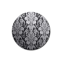 Flower Floral Grey Black Leaf Rubber Round Coaster (4 Pack)  by Mariart