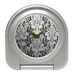 Flower Floral Grey Black Leaf Travel Alarm Clocks by Mariart