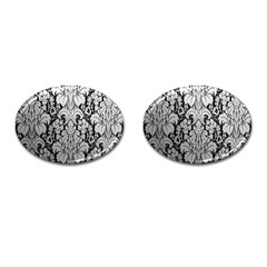 Flower Floral Grey Black Leaf Cufflinks (oval)