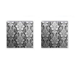 Flower Floral Grey Black Leaf Cufflinks (square) by Mariart