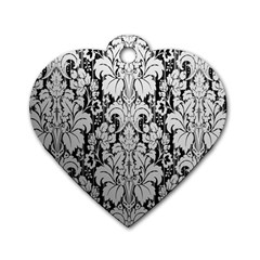 Flower Floral Grey Black Leaf Dog Tag Heart (one Side) by Mariart