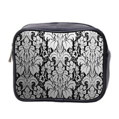 Flower Floral Grey Black Leaf Mini Toiletries Bag 2-side by Mariart