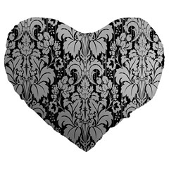 Flower Floral Grey Black Leaf Large 19  Premium Heart Shape Cushions by Mariart