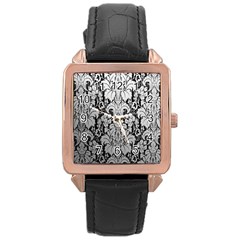 Flower Floral Grey Black Leaf Rose Gold Leather Watch  by Mariart