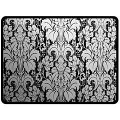 Flower Floral Grey Black Leaf Double Sided Fleece Blanket (large)  by Mariart