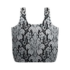 Flower Floral Grey Black Leaf Full Print Recycle Bags (m)  by Mariart