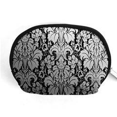 Flower Floral Grey Black Leaf Accessory Pouches (medium)  by Mariart