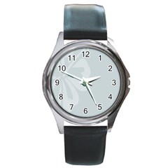 Hibiscus Sakura Glacier Gray Round Metal Watch by Mariart