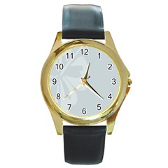 Hibiscus Sakura Glacier Gray Round Gold Metal Watch by Mariart