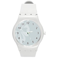 Hibiscus Sakura Glacier Gray Round Plastic Sport Watch (m) by Mariart